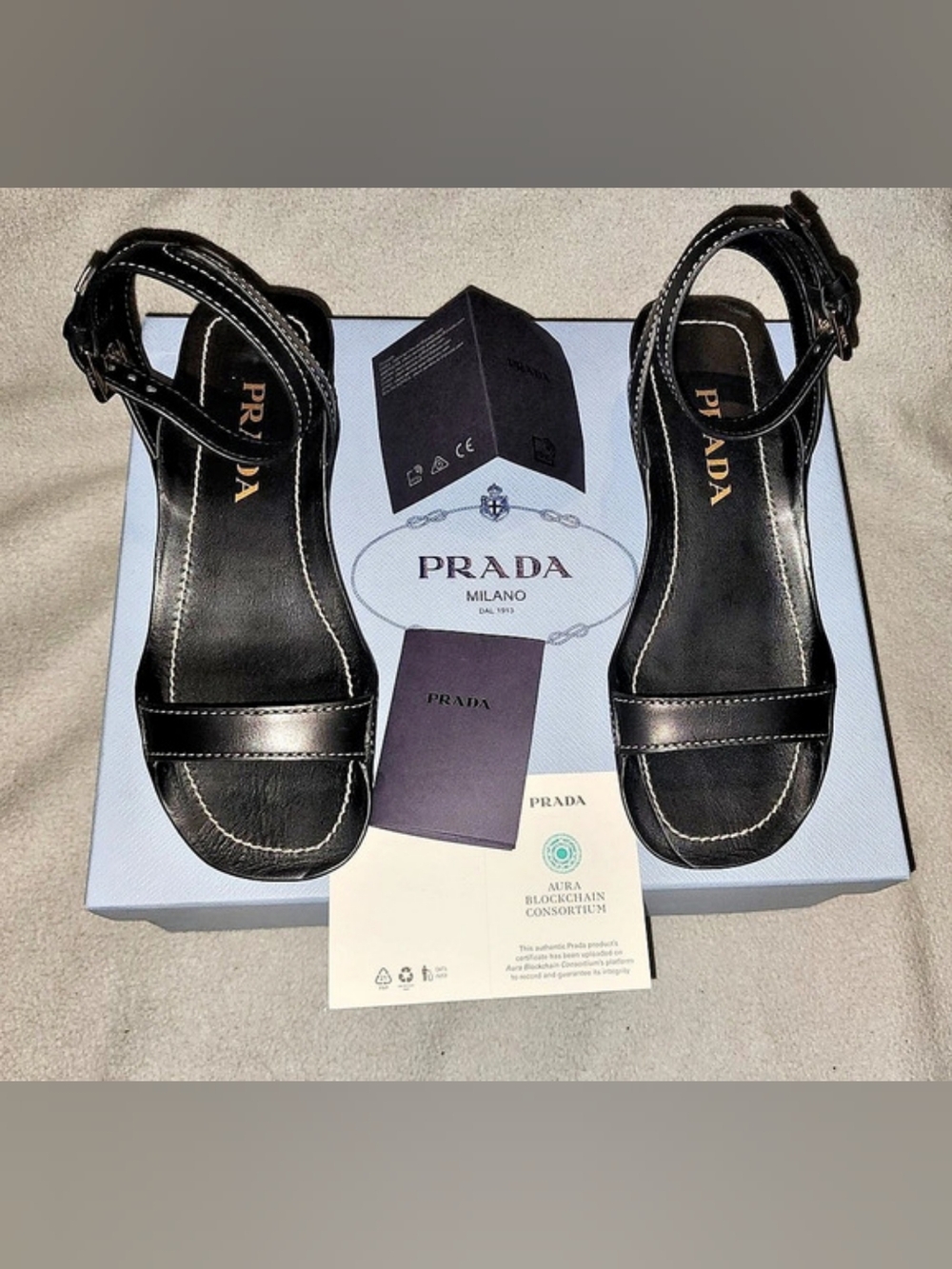 Prada 1X527N Black Leather Ankle Strap Heels EU 36 Like New